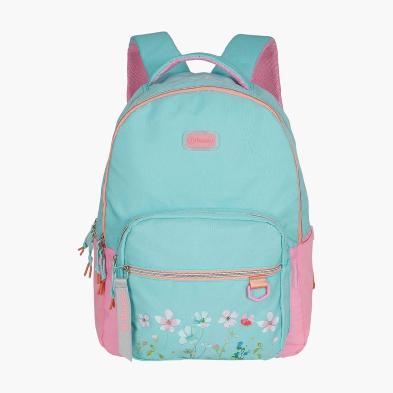 PAUSE Printed Backpack in Aqua and Pink for Girls - Image 1